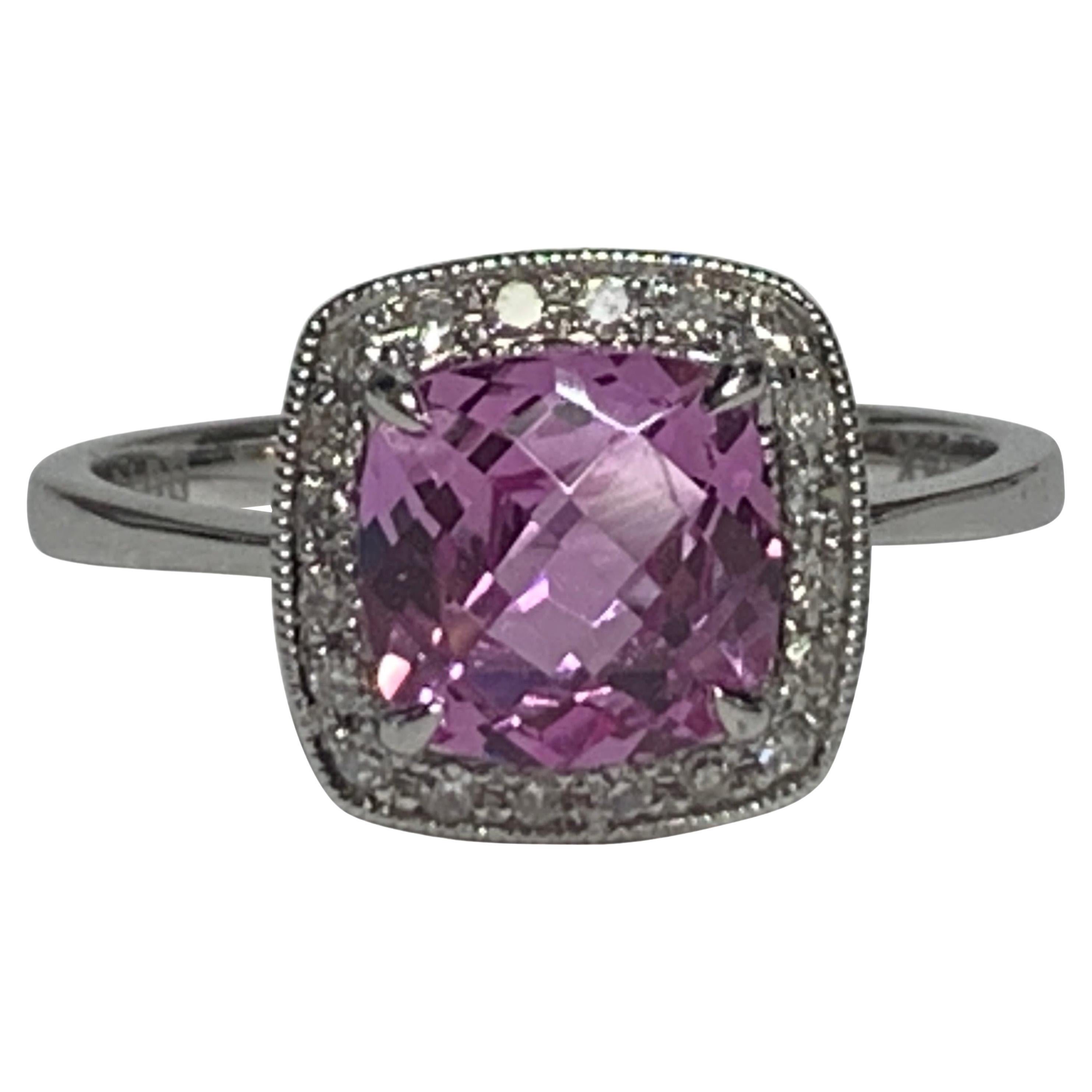 Pink Quartz, White Diamond Ring For Sale