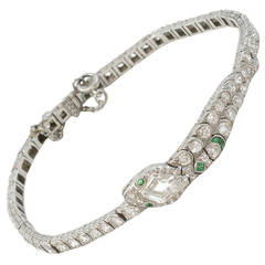 Diamond Emerald Platinum Snake Bracelet