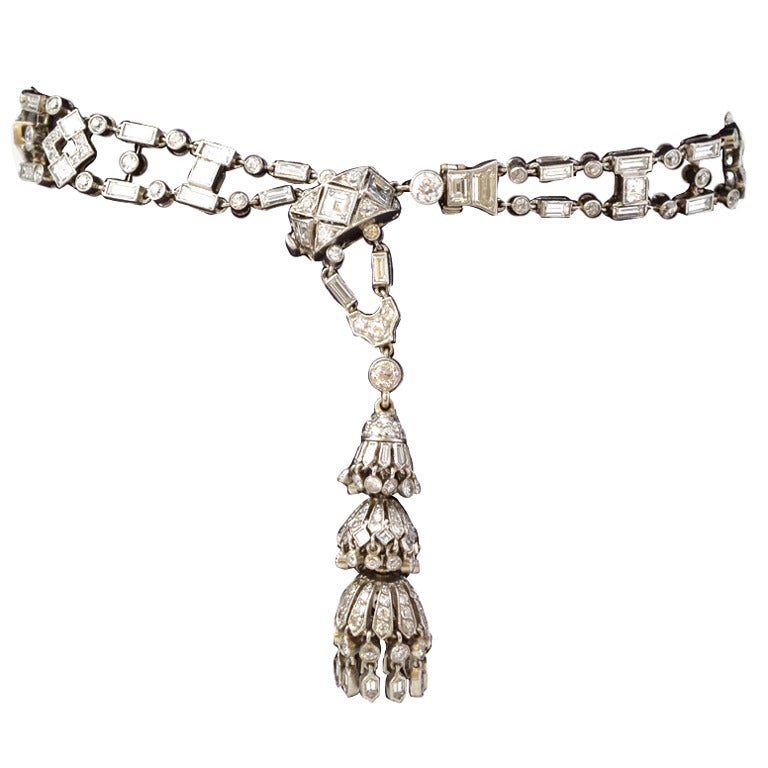 Art Deco Diamond Platinum Tassel Bracelet For Sale