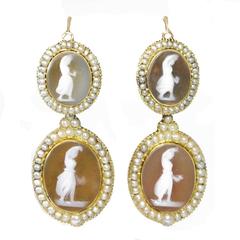 Georgian Shell Cameo Gold Drop Earrings