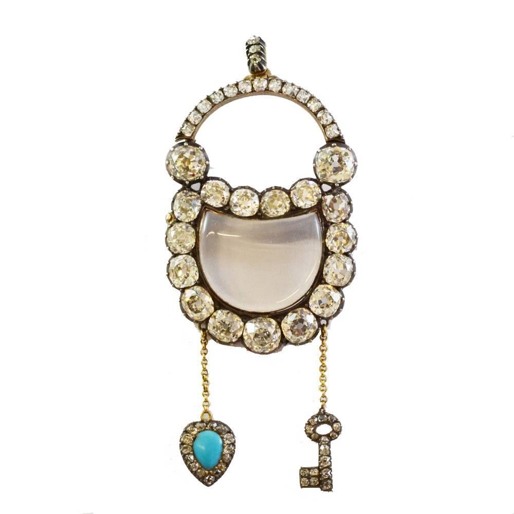 Antique Georgian Romantic Diamond Padlock Pendant Brooch For Sale