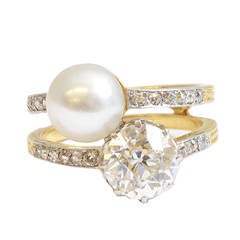Edwardian Pearl Diamond Gold Double Ring