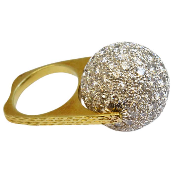 Diamond Gold Spinning Ball Ring For Sale at 1stDibs | gold ball rings ...