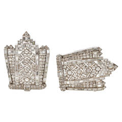 Art Deco Diamond Platinum Double Clips 9