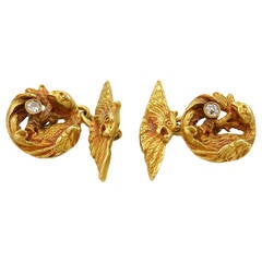 Victorian Diamond Gold Dragon Cufflinks