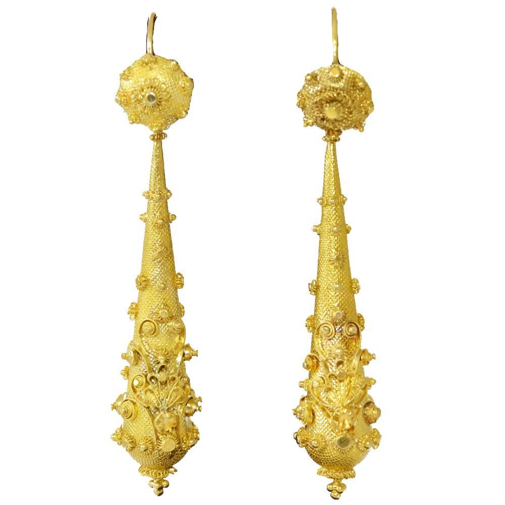 Georgian Cannetille Gold Earrings