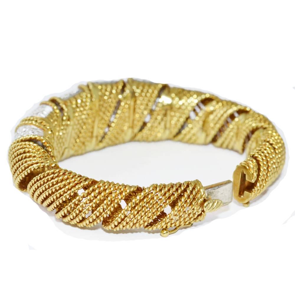 Post-War Diamond Set Gold Twist Bangle Bracelet For Sale