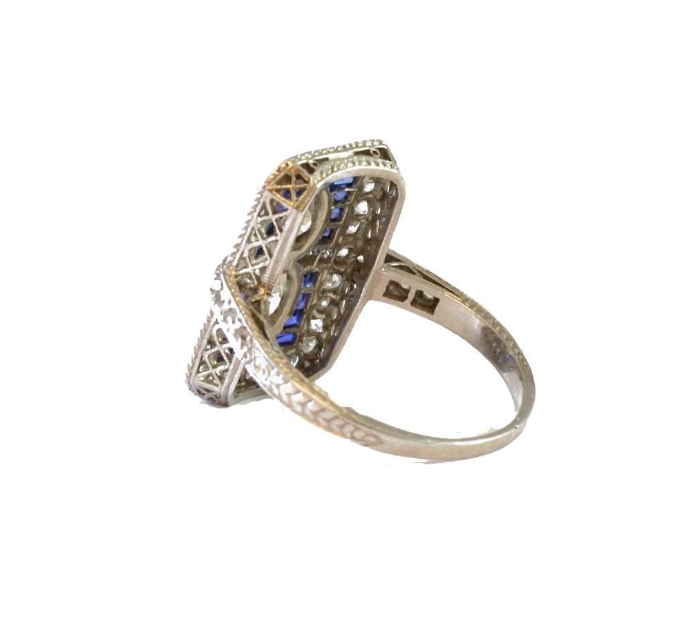 Belle Epoque Sapphire Diamond Platinum Ring In Excellent Condition For Sale In London, GB