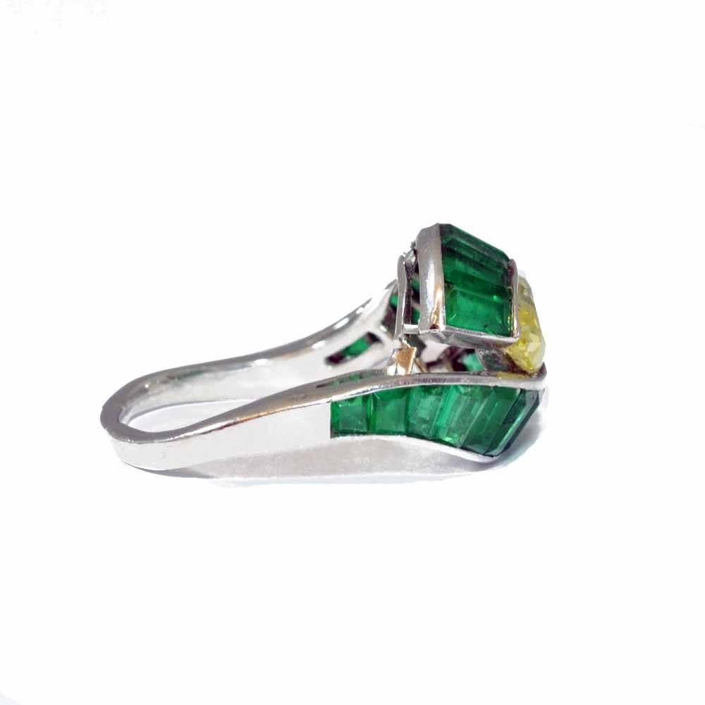 Women's Emerald Set Yellow Diamond Bypass Ring