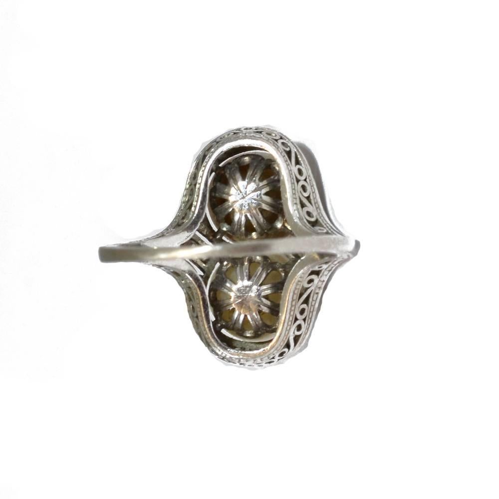 Women's Antique Edwardian Double Pearl Diamond platinum Ring