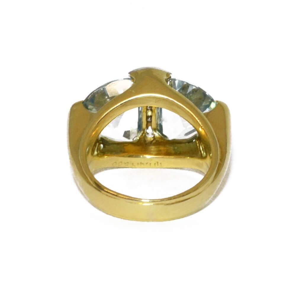 Retro Tiffany & Co. Aquamarine Diamond Gold Platinum Ring In Excellent Condition For Sale In London, GB