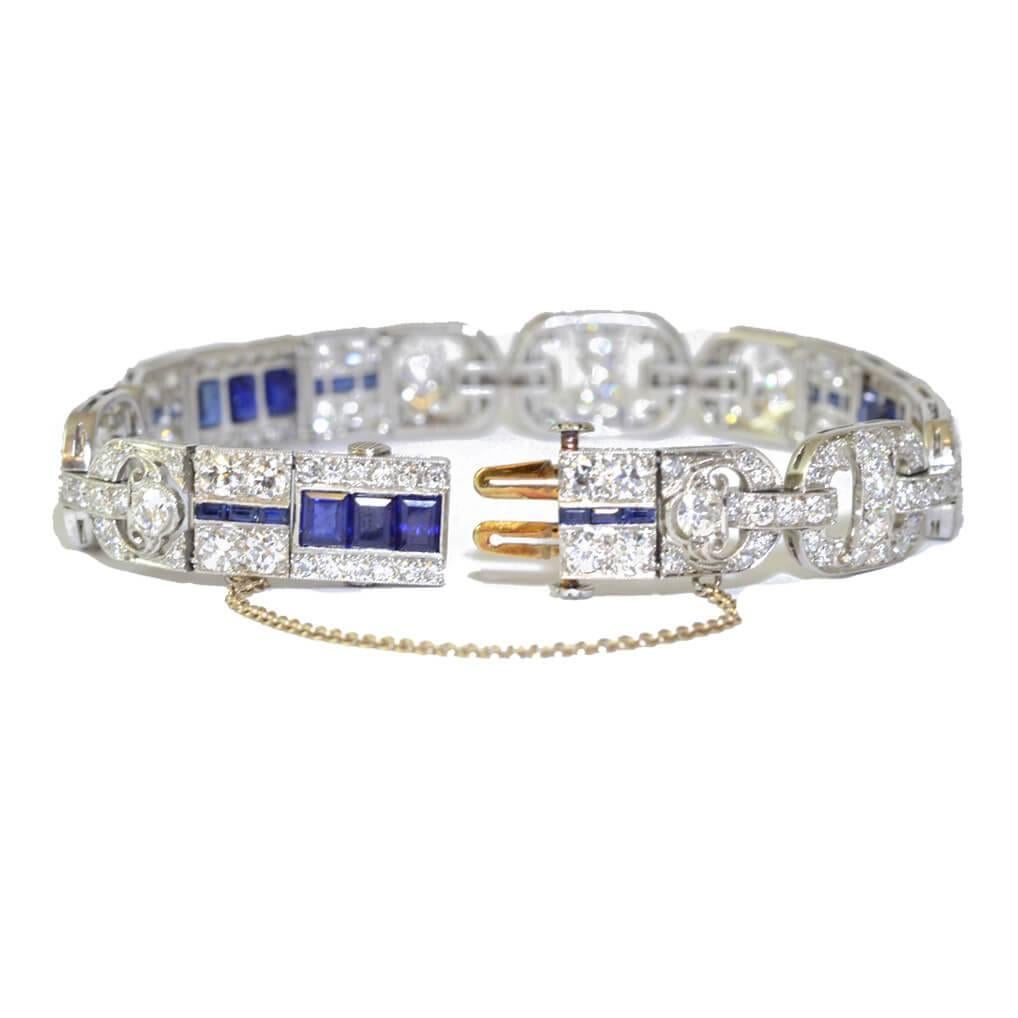 An Art Deco sapphire and diamond set bracelet by Tiffany & Co. Mounted in platinum. American, circa 1920.
