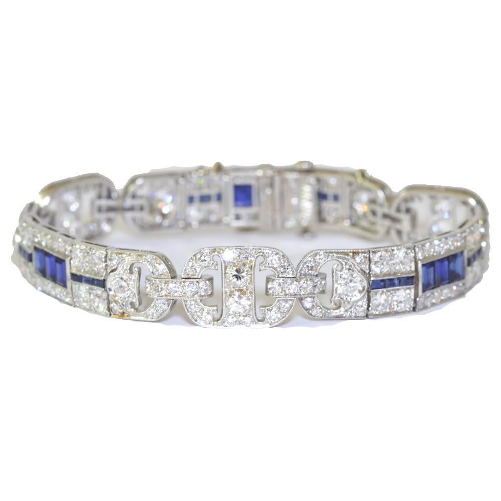 Art Deco Tiffany & Co. Sapphire Diamond platinum Bracelet  In Excellent Condition In London, GB