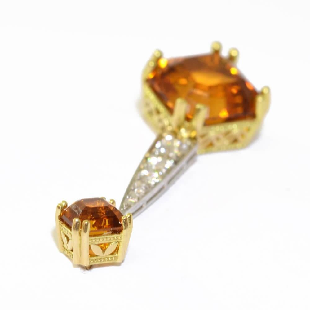 Art Deco Citrine  Diamond Drop Earrings