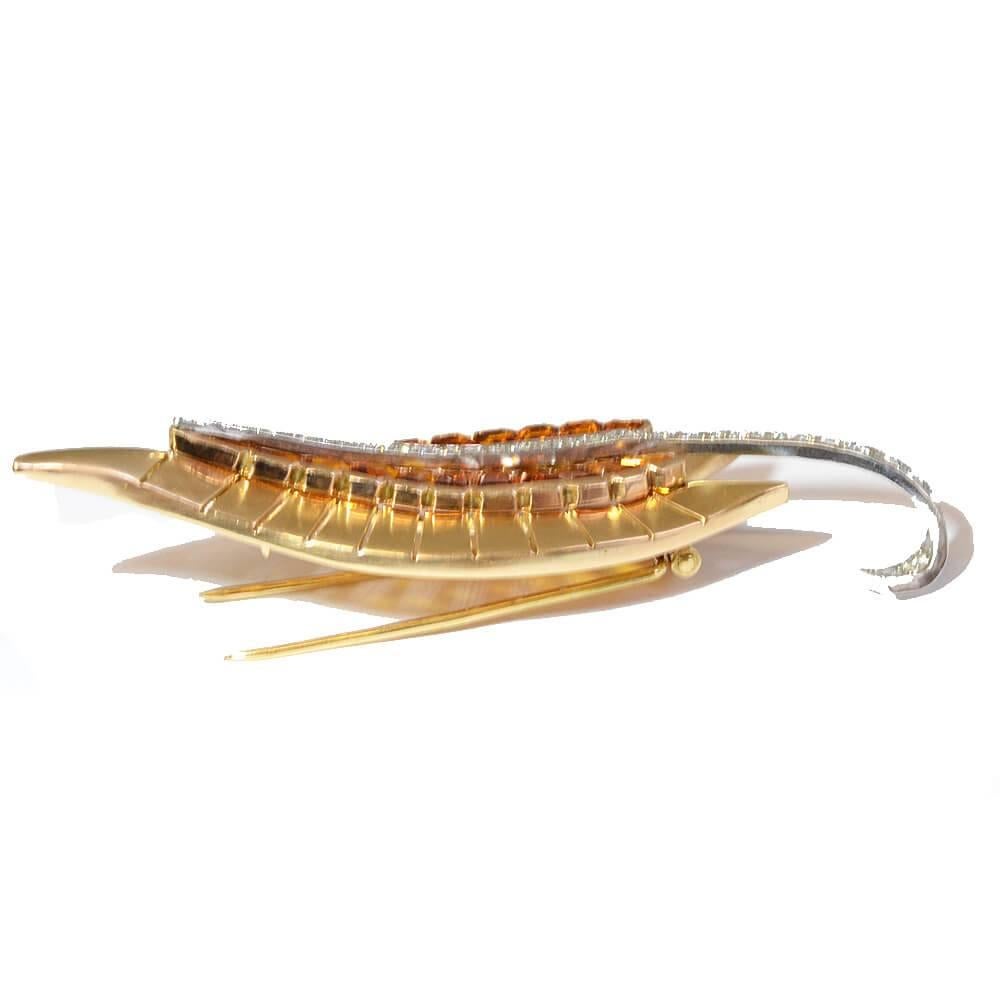 Cartier Citrine and Diamond Set Leaf Pin In Excellent Condition For Sale In London, GB