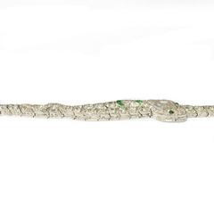 Diamond Emerald Platinum Snake Bracelet