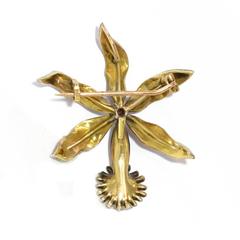 Victorian Enamel Diamond Gold Orchid Brooch