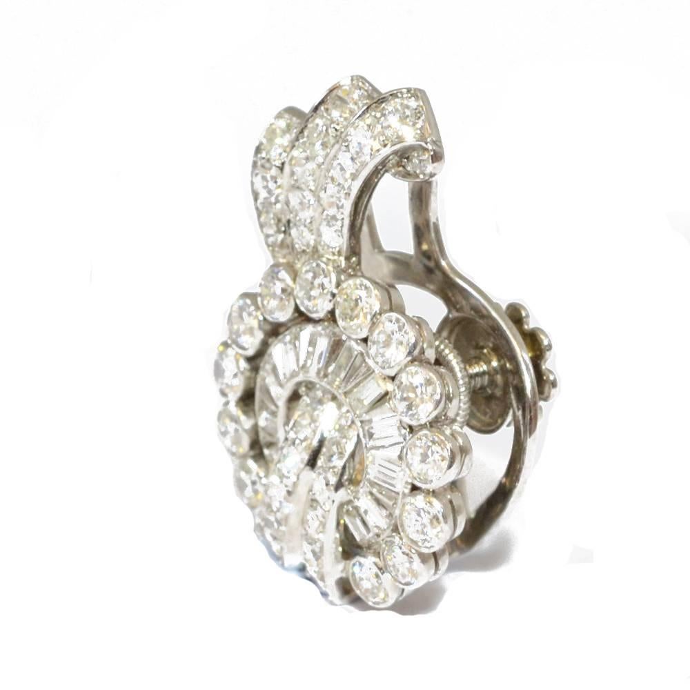 Women's Art Deco Diamond Platinum Ear Clips For Sale