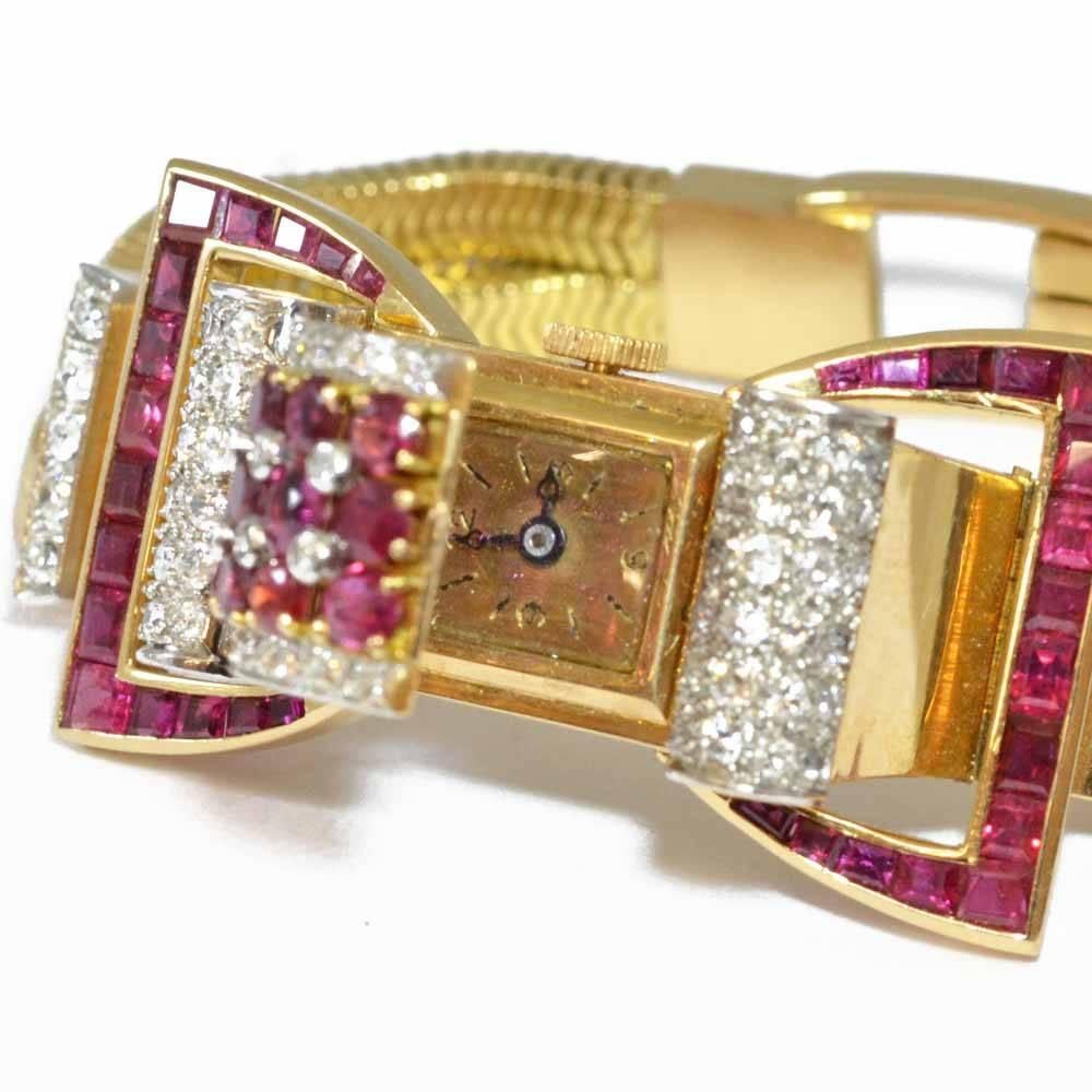 Women's Ruby Diamond Bow Watch For Sale