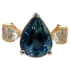 Retro Certified 8 Carat Natural No Heat Blue Sapphire & Diamond Ring 18k Gold