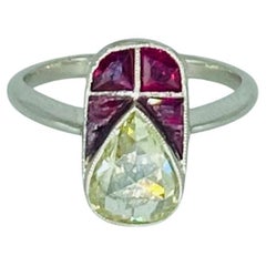 1.87 Carat Rose Cut Diamond Engagement Ring Pear Shape French Cut Ruby Art Deco