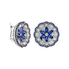 Sunita Nahata Blue Sapphire 3.66ct. Stud Earring in 18KWG with White Diamond.