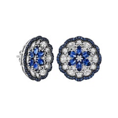 Sunita Nahata Blue Sapphire 3.66 ct. Stud Earrings in 18KWG with Diamond.