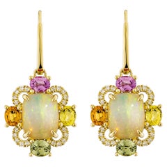Sunita Nahata Opal & Mix Sapphires 5.05 ct. drop Earrings in 18KYG with Diamond.