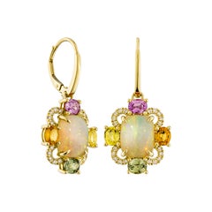 Sunita Nahata Opal & Mix Sapphires 5.05 ct. drop Earrings in 18KYG with Diamond.