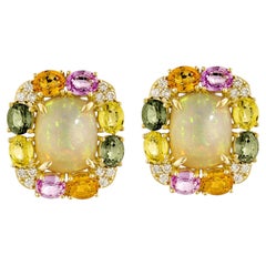 Sunita Nahata Opal & Mix Sapphires 6.17 ct. Stud Earrings in 18KYG with Diamond.