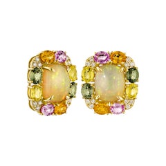 Sunita Nahata Opal & Mix Sapphires 6.17 ct. Stud Earrings in 18KYG with Diamond.