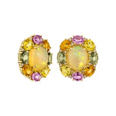 Sunita Nahata Opal & Mix Sapphires 5.79 ct. Stud Earrings in 18KYG with Diamond.