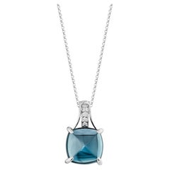 Sunita Nahata Blue Topaz 5.89ct. Pendant in 14Karat White Gold with Diamond.