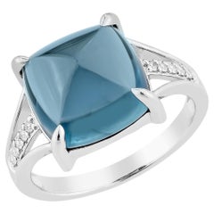 Sunita Nahata Blue Topaz 7.60ct. Fancy Ring in 14KWG with Diamond.