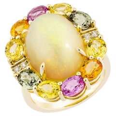 Sunita Nahata Opal 6.00ct. & Mix Sapphire Cocktail Ring in 18KYG with Diamond.