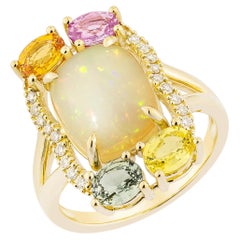 Sunita Nahata Opal 2.44ct. & Mix Sapphire Cocktail Ring in 18KYG with Diamond.