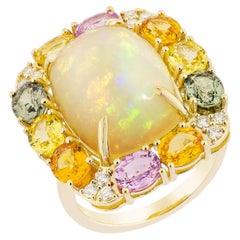 Sunita Nahata Opal 6.54ct. & Mix Sapphire Cocktail Ring in 18KYG with Diamond.