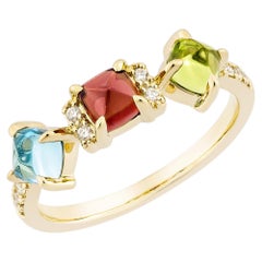 Sunita Nahata Garnet, Peridot & Blue Topaz 1.50ct. Ring in 14KYG with Diamond.