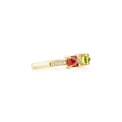 Sunita Nahata Garnet, Peridot & Blue Topaz 1.46ct. Ring in 14KYG with Diamond.