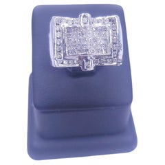 Custom Made Ring in 14k White Gold Rectangle Ring with Diamonds