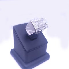 Custom Made Ring in 14k White Gold Rectangle Ring with Diamonds