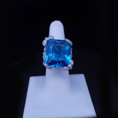 Massive Blue Topaz Ring in White Gold with Diamonds