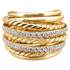 David Yurman Crossover Wide Ring in 18k Yellow Gold with Diamonds Size 4.5