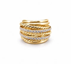 David Yurman Crossover Wide Ring in 18k Yellow Gold with Diamonds Size 4.5