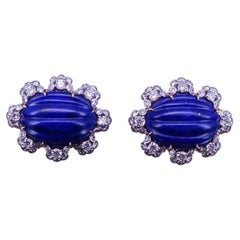 Custom 18k White Gold Lapis Lazuli and Diamond Earrings, 12ct, 2.25ct