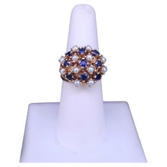 Vintage 14k Yellow Gold Ring with Sapphires & Pearls