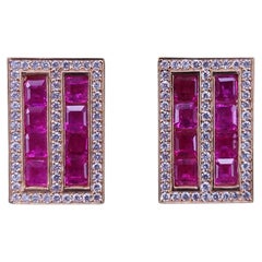 Ruby Diamond Cufflink Stud Set 14 Karat Gold