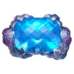 Custom made 14K White Gold Blue Topaz Ring Size 9.25