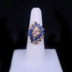 Vintage Marquise Blue Sapphire and Diamond Outstanding Set in 14K Yellow Gold