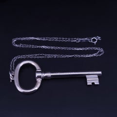 Tiffany & Co Silver Oval Key Necklace Pendant Charm Chain 18''